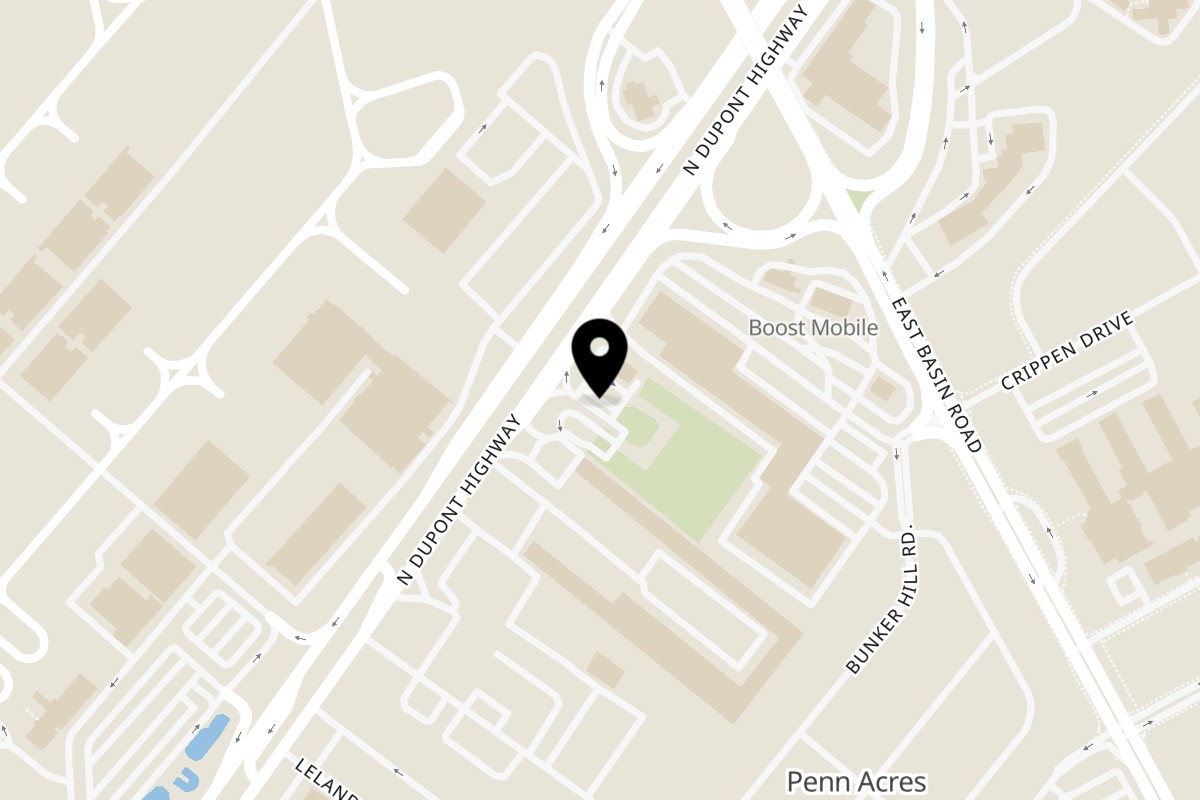 Map showing the location of Aunt Berta's Kitchen New Castle on 198 North Dupont Highway in New Castle